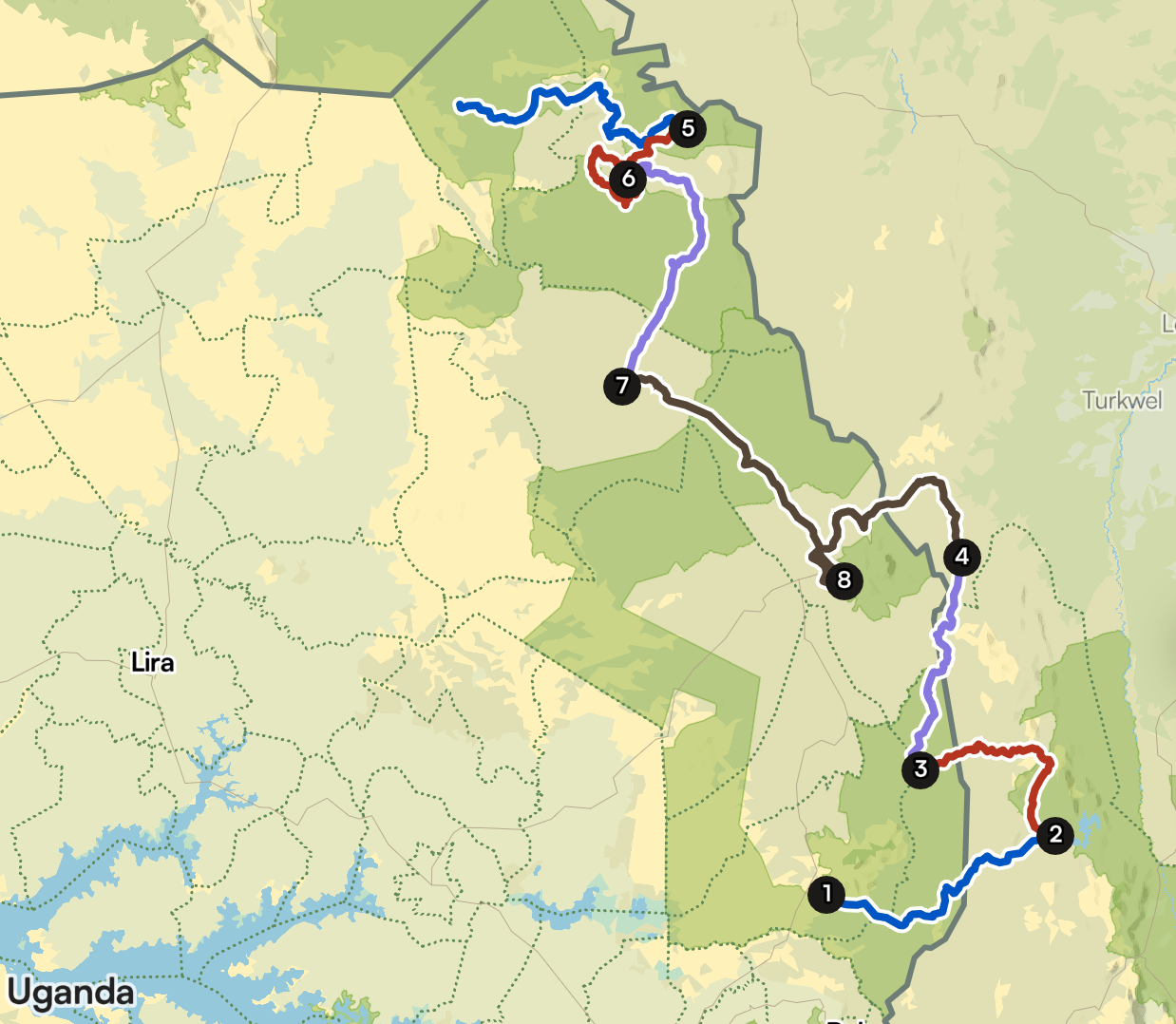 Routekaart Tour of Karamoja