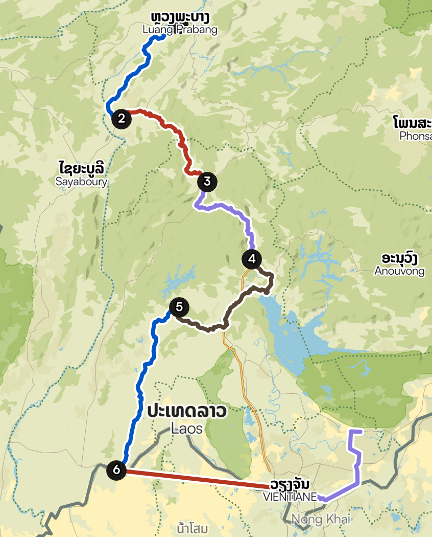 Routekaart 12 dagen noord Laos